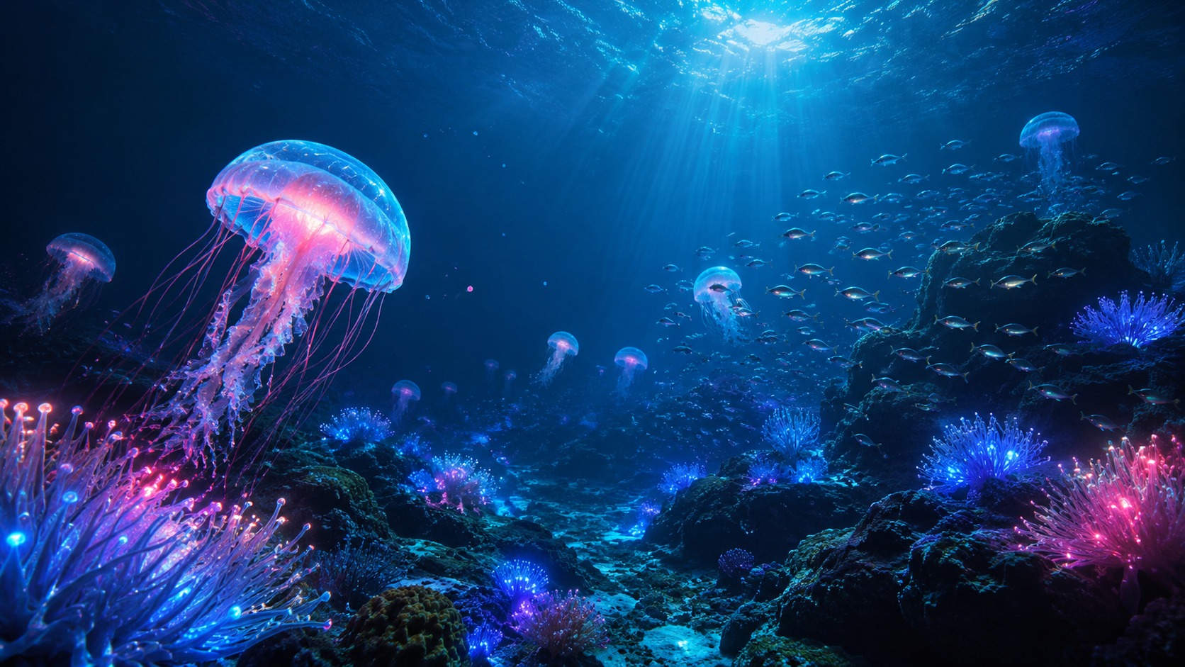 Bioluminescent Underwater Coral Reef
