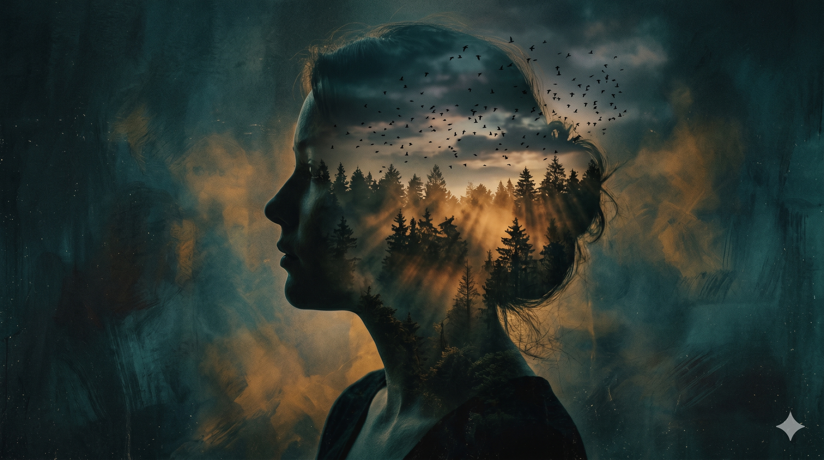 Double-Exposure Forest Silhouette Portrait