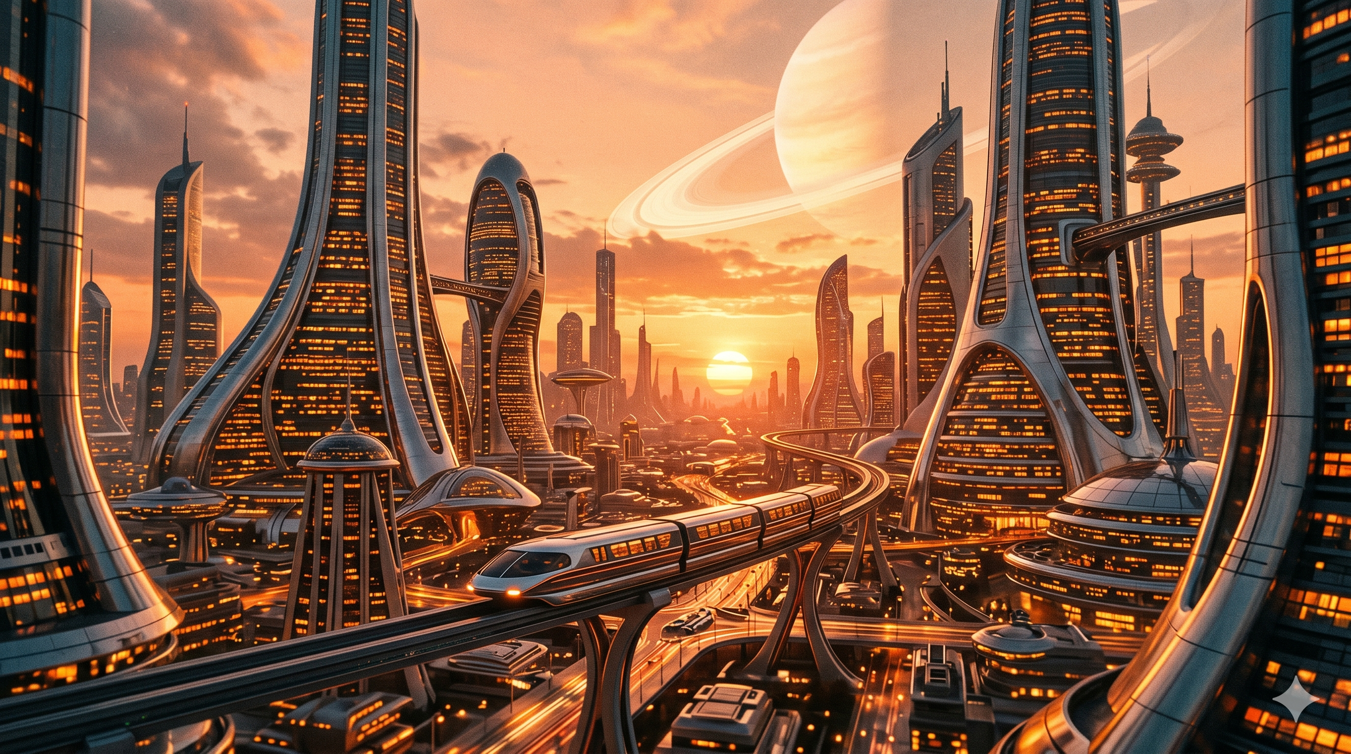 Retro-Futurist 1970s Sci-Fi Skyline