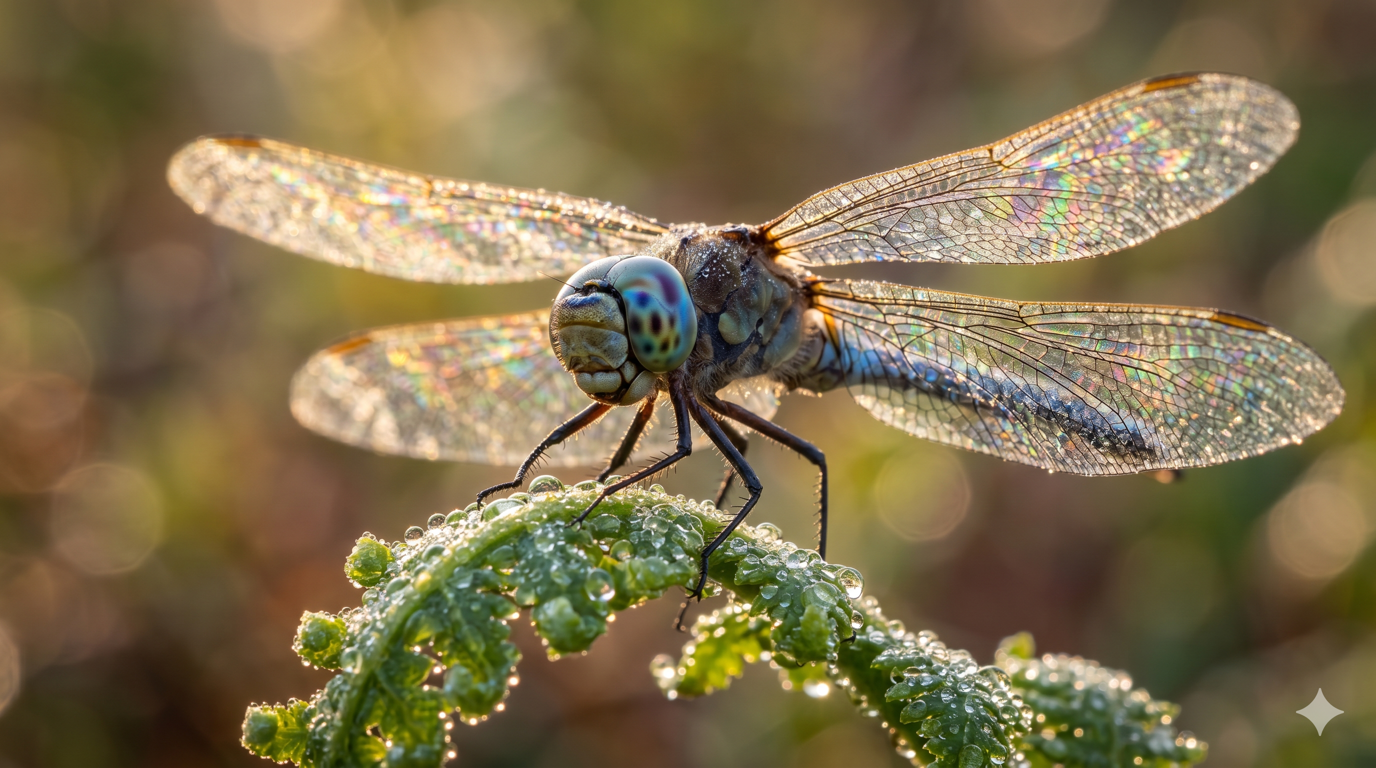 Hyperrealistic Macro Dragonfly at Dawn