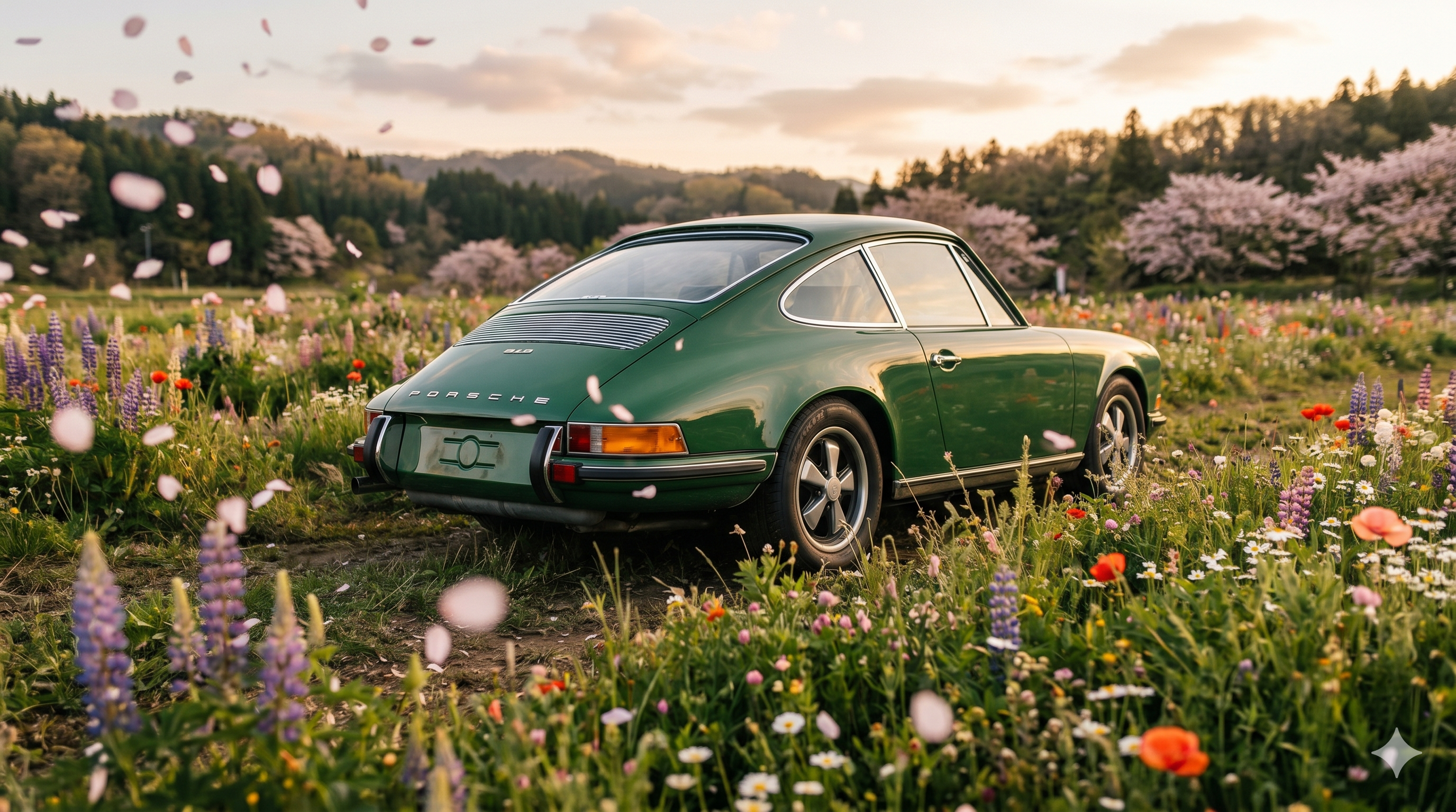 Forest Green Porsche 911 in Sakura Field